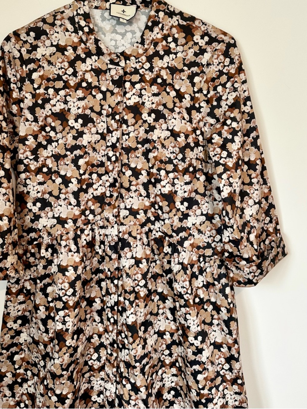 Tuckernuck Woodrose Royal Shirt Dress Brown and Cream Floral Button-Front - S - Picture 6 of 8